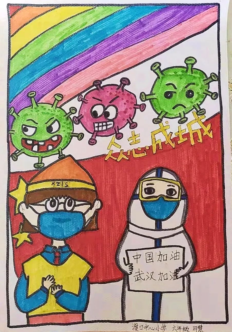 六年级学生画抗疫情画图片